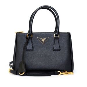 Prada Black Galleria Lux Saffiano Leather Small Tote Shoulder Bag.